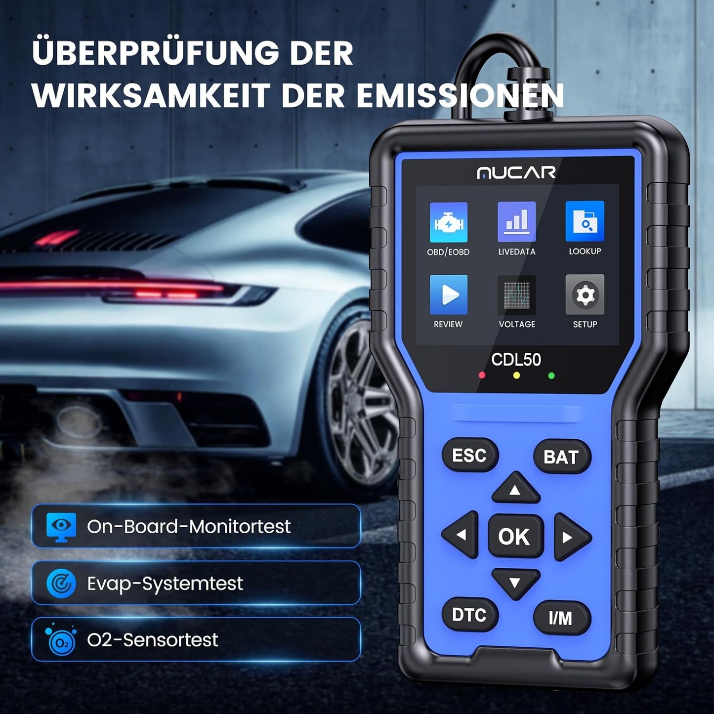 OBD2 Diagnosegerät, MUCAR CDL50 OBD2/EOBD Diagnosegerät Auto Mit Vollen OBD2-Funktionen, Auto Auslesegerät Motor-Fehlercode lesen,One Touch I/M Bereitschaftstaste