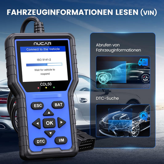 OBD2 Diagnosegerät, MUCAR CDL50 OBD2/EOBD Diagnosegerät Auto Mit Vollen OBD2-Funktionen, Auto Auslesegerät Motor-Fehlercode lesen,One Touch I/M Bereitschaftstaste