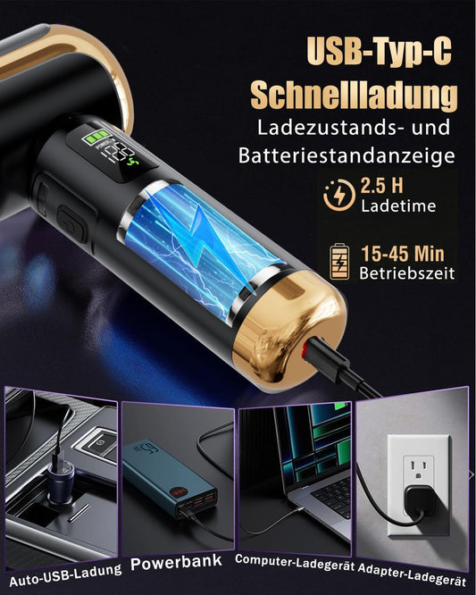 Handstaubsauger Akku Kabellos, Autostaubsauger 27000Pa Mini Staubsauger, Aufladbar Tragbar Leicht Auto Staubsaug Stark, 220000 U/min Elektrische Staubgebläse für den Auto,Küche,PC, Sofa, Büro,schwarz