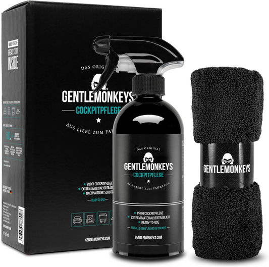 GENTLEMONKEYS Cockpitpflege Set – Tiefenreinigung & Farbauffrischung für dein Auto (500ml + Mikrofasertuch)